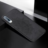 Voor Galaxy A70 Reliëf Mandala-patroon PC + TPU + stoffen telefoonhoes met draagkoord en magnetisch (zwart)