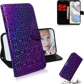 Voor Galaxy A70e Effen Kleur Kleurrijke Magnetische Gesp Horizontale Flip PU Lederen Case met Houder & Kaartsleuven & Portemonnee & Lanyard (Paars)