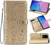 Voor Galaxy S20 Ultra Leuke Kat en Hond Reliëf Horizontale Flip PU Leren Case met Houder / Kaartsleuf / Portemonnee / Lanyard (Goud)