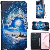 Voor Galaxy Note 10 Lite Gekleurd tekeningpatroon Plain Weave Horizontale Flip lederen hoes met houder & kaartsleuf & portemonnee & lanyard (Oceaangolven en zon)