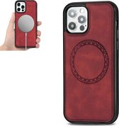 Retro Business Round Embossing Magnetisch PU + TPU Beschermend MagSafe-hoesje voor iPhone 12/12 Pro (rood)