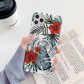 Bloem- en bladpatroon schokbestendig TPU beschermhoes met houder voor iPhone 12 Pro Max (10)