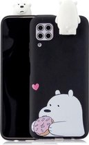 Voor Huawei P40 Lite Cartoon schokbestendige TPU beschermhoes met houder (grote witte beer)