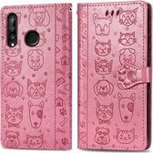 Voor Huawei P30 Lite / Nova 4e Leuke Kat en Hond Reliëf Horizontale Flip PU Lederen Case met Houder / Kaartsleuf / Portemonnee / Lanyard (Roze)