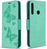 Voor Huawei P40 Lite E / Y7P Twee Vlinders Embossing Patroon Horizontale Flip Leren Case met Houder & Kaartsleuf & Portemonnee & Lanyard (Groen)