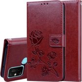 Voor Huawei Honor 9A Rose reliëf horizontale flip PU lederen tas met houder & kaartsleuven & portemonnee (bruin)