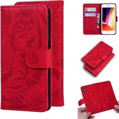 Voor iPhone 8 Plus / 7 Plus Tiger Embossing Pattern Horizontale Flip lederen tas met houder & kaartsleuven & portemonnee (rood)