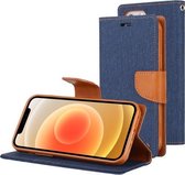 GOOSPERY CANVAS DAGBOEK Cross Texture Horizontale Flip Leather Case voor iPhone 12/12 Pro met Kaartsleuven & Portemonnee & Houder (Marineblauw)