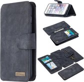 Afneembare Frosted Magnetische Horizontale Flip Leren Case met Kaartsleuven & Houder & Rits Portemonnee & Fotolijst Voor iPhone 6 Plus (Zwart Blauw)