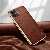 Voor iPhone 11 SULADA Litchi Texture Leather Electroplated Shckproof beschermhoes (bruin)