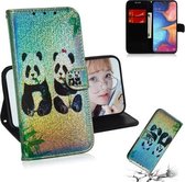 Gekleurde tekening patroon Kleurrijke magnetische gesp Horizontale flip PU lederen tas met houder & kaartsleuven & portemonnee & lanyard voor Galaxy A10e / A20e (twee panda's)