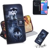 Voor Galaxy A30s Schilderen Patroon Gekleurde Tekening Horizontale Flip Leren Case met Houder & Kaartsleuven & Portemonnee (Wolf En Hond)