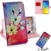 Gekleurde tekening patroon Kleurrijke magnetische gesp Horizontale flip PU lederen tas met houder & kaartsleuven & portemonnee & lanyard voor Galaxy S10e (Magnolia)