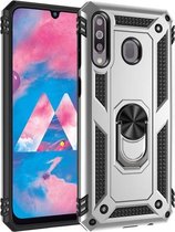 Armor Shockproof TPU + PC beschermhoes voor Galaxy M30, met 360 graden rotatiehouder (zilverachtig)