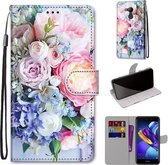 Voor Huawei Honor V9 Play Gekleurde Tekening Cross Textuur Horizontale Flip PU Lederen Case met Houder & Kaartsleuven & Portemonnee & Lanyard (Lichtroze Boeket)