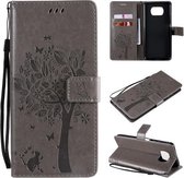 Voor Xiaomi Poco X3 NFC Tree & Cat Pattern Pressed Printing Horizontale Flip PU lederen tas met houder & kaartsleuven & portemonnee & lanyard (grijs)