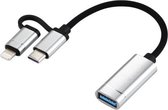 USB 3.0 vrouwelijk naar 8-pins + USB-C / Type-C mannelijk opladen + transmissie OTG nylon gevlochten adapterkabel, kabellengte: 11 cm (zilver)