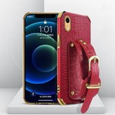 Gegalvaniseerde TPU-lederen tas met krokodillenpatroon met polsband voor iPhone XR (rood)