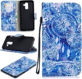 Voor Samsung Galaxy J8 (2018) (EU-versie) Gekleurd tekeningpatroon Horizontaal Flip TPU + PU lederen tas met houder & kaartsleuven & portemonnee & draagkoord (blauw windgong)