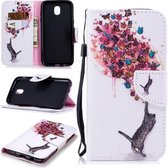 Voor Samsung Galaxy J7 (2017) (EU-versie) Gekleurd tekeningpatroon Horizontaal Flip TPU + PU lederen tas met houder & kaartsleuven & portemonnee & lanyard (kat en vlinder)