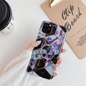 Voor iPhone 11 Pro Max Plating Kleurrijk Geometrisch Patroon Mozaïek Marmer TPU Mobiele Telefoon Case met Opvouwbare Beugel (Zwart PF6)