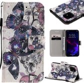 Voor iPhone 11 3D Geschilderd Patroon Horizontale Flip Leren Case, met Portemonnee & Houder & Kaartsleuven & Lanyard (Zwarte Vlinder)