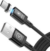 KUULAA KL-X25 1 m USB naar USB-C / Type-C platte magnetische metalen connector Nylon gevlochten magnetische datakabel (zwart)