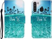 Voor Galaxy A21 Gekleurde tekening Horizontale flip lederen tas met houder & kaartsleuf & portemonnee (Coconut Tree)