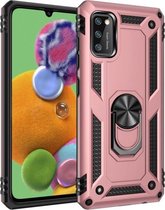 Voor Galaxy A41 schokbestendige TPU + pc-beschermhoes met 360 graden roterende houder (roségoud)