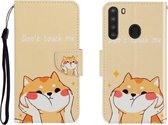 Voor Galaxy A21 Gekleurde tekening Horizontale flip lederen tas met houder & kaartsleuf & portemonnee (Shiba Inu)