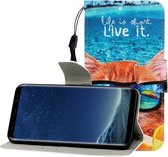 Voor Galaxy S8 Gekleurde tekening Horizontale flip lederen tas met houder & kaartsleuf & portemonnee (nieuwsgierige kat)