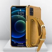 Gegalvaniseerde TPU-lederen tas met krokodillenpatroon met polsband voor Samsung Galaxy A51 5G (geel)