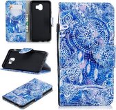 Voor Samsung Galaxy J4 (2018) (EU-versie) Gekleurd tekeningpatroon Horizontaal Flip TPU + PU lederen tas met houder & kaartsleuven & portemonnee & draagkoord (blauw windgong)