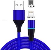 2 in 1 3A USB naar 8-pins + USB-C / Type-C Snel opladen + 480 Mbps Datatransmissie Mobiele telefoon Magnetische zuigkracht Snel opladen Datakabel, kabellengte: 2 m (blauw)