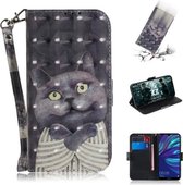 3D-schilderpatroon Gekleurde tekening Horizontale leren flip-hoes met houder & kaartsleuven & portemonnee voor Huawei Y7 Prime (2019) met vingerafdruk / Y7 Pro (2019) / Enjoy 9 (Hug Cat)