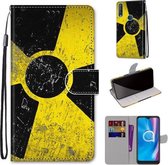Voor Alcatel 1S (2020) / 3L (2020) Gekleurde tekening Cross Texture Horizontale Flip PU lederen tas met houder & kaartsleuven & portemonnee & lanyard (geel zwart logo)