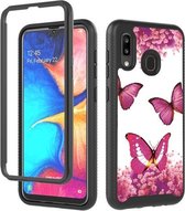 Voor Samsung Galaxy A20 / A30 3 in 1 kaart PC + TPU schokbestendige beschermhoes (Rose Red Butterfly)