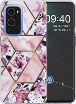 Voor OnePlus 9 Pro schokbestendig TPU beschermhoes met marmerpatroon (Rhombus Rose)