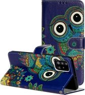 Voor Galaxy A51 Olie Reliëf Gekleurde Tekening Patroon Horizontale Flip PU Lederen Case met Houder & Kaartsleuven & Portemonnee (Blauwe Uil)