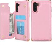 Voor Galaxy Note 10 POLA TPU + PC Plating Volledige dekking Beschermhoes met houder & kaartsleuven en fotolijst (roze)
