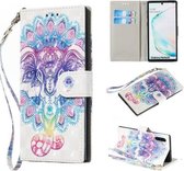 Voor Galaxy Note10 + / Note10 + 5G Gekleurd patroon Horizontale flip PU lederen tas, met houder & kaartsleuven en portemonnee (kleurrijke olifant)