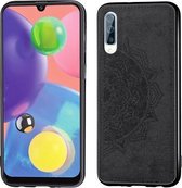 Voor Galaxy A70s in reliëf gemaakt Mandala-patroon PC + TPU + stoffen telefoonhoes met draagkoord en magnetisch (zwart)