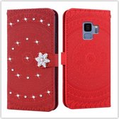 Voor Galaxy S9 Geperst Afdrukken Steken Boorpatroon Horizontaal Flip PU-lederen tas met houder & kaartsleuven & portemonnee & & lanyard (rood)