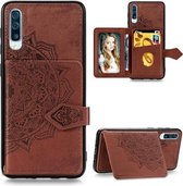 Voor Galaxy A50 Mandala Reliëf Magnetische Doek PU + TPU + PC Case met Houder & Kaartsleuven & Portemonnee & Fotolijst & Riem (Bruin)