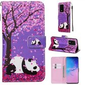 Voor Galaxy S20 Ultra Gekleurd tekeningpatroon Plain Weave Horizontale Flip lederen tas met houder & kaartsleuf & portemonnee & lanyard (Cherry Blossom Panda)