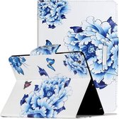 Voor iPad 4/3/2 Geschilderd patroon Horizontale flip lederen hoes met houder (blauw en wit porselein vlinder)