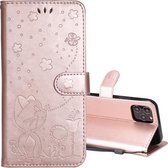 Voor iPhone 12/12 Pro Cat Bee Embossing Pattern Shockproof Horizontale Flip Leather Case met houder & kaartsleuven & portemonnee (Rose Gold)