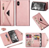 Voor iPhone XS Max Skin Feel Rits Horizontale Flip Leren Case met Houder & Kaartsleuven & Fotolijst & Lanyard & Lang Touw (Rose Goud)