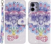 Voor iPhone 12 mini 3D-schilderijpatroon Gekleurde tekening Horizontale flip PU-lederen hoes met houder & kaartsleuven & portemonnee (kleurrijke olifant)