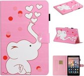 Voor Amazon Kindle Fire HD 8 (2020) Gekleurd tekeningpatroon Horizontaal Flip PU-leren hoes met houder & kaartsleuf & slaap- / wekfunctie (liefdevolle olifant)